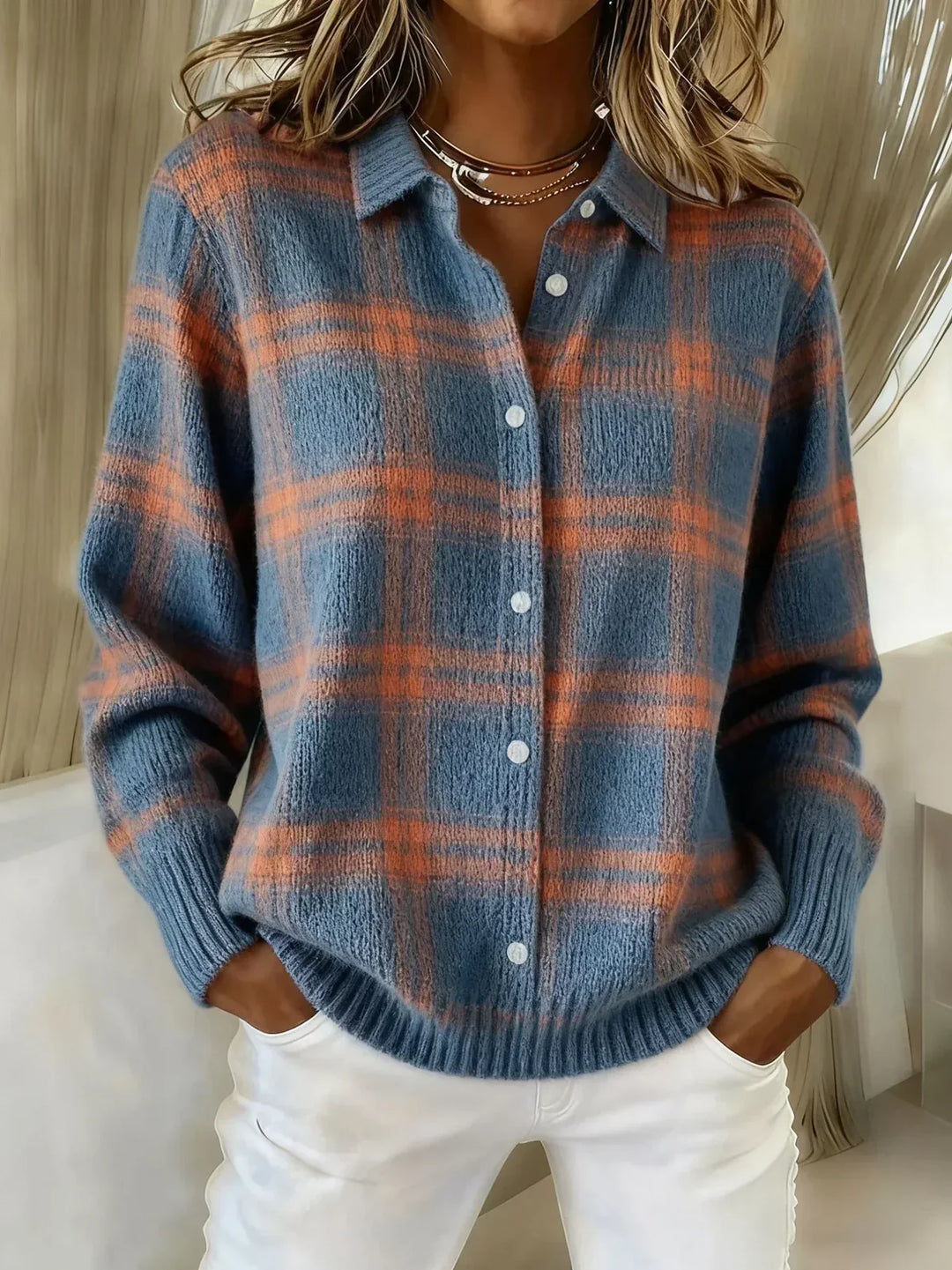 ANNA Classic Plaid Knit Cardigan