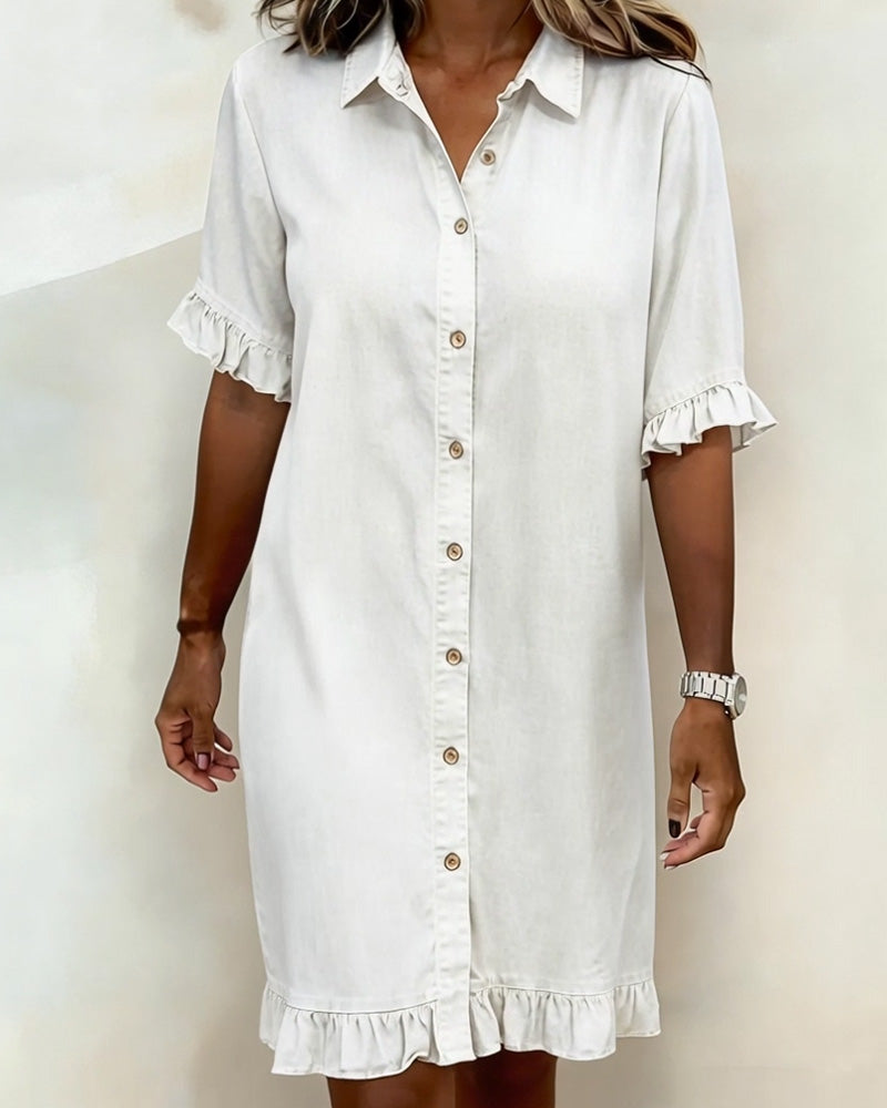 ANN | COMFORTABLE DENIM DRESS WITH FLATTERING RUCHING