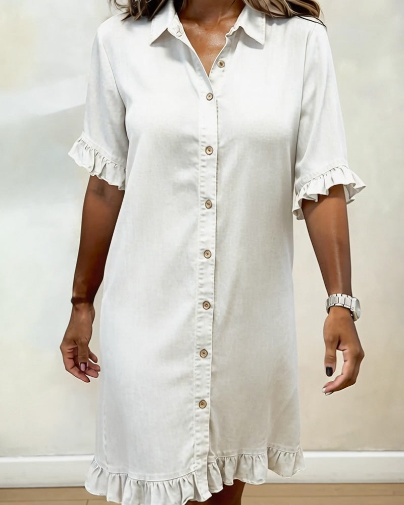 ANN | COMFORTABLE DENIM DRESS WITH FLATTERING RUCHING