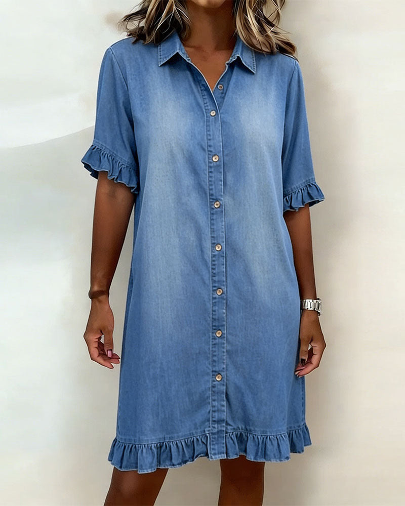 ANN | COMFORTABLE DENIM DRESS WITH FLATTERING RUCHING