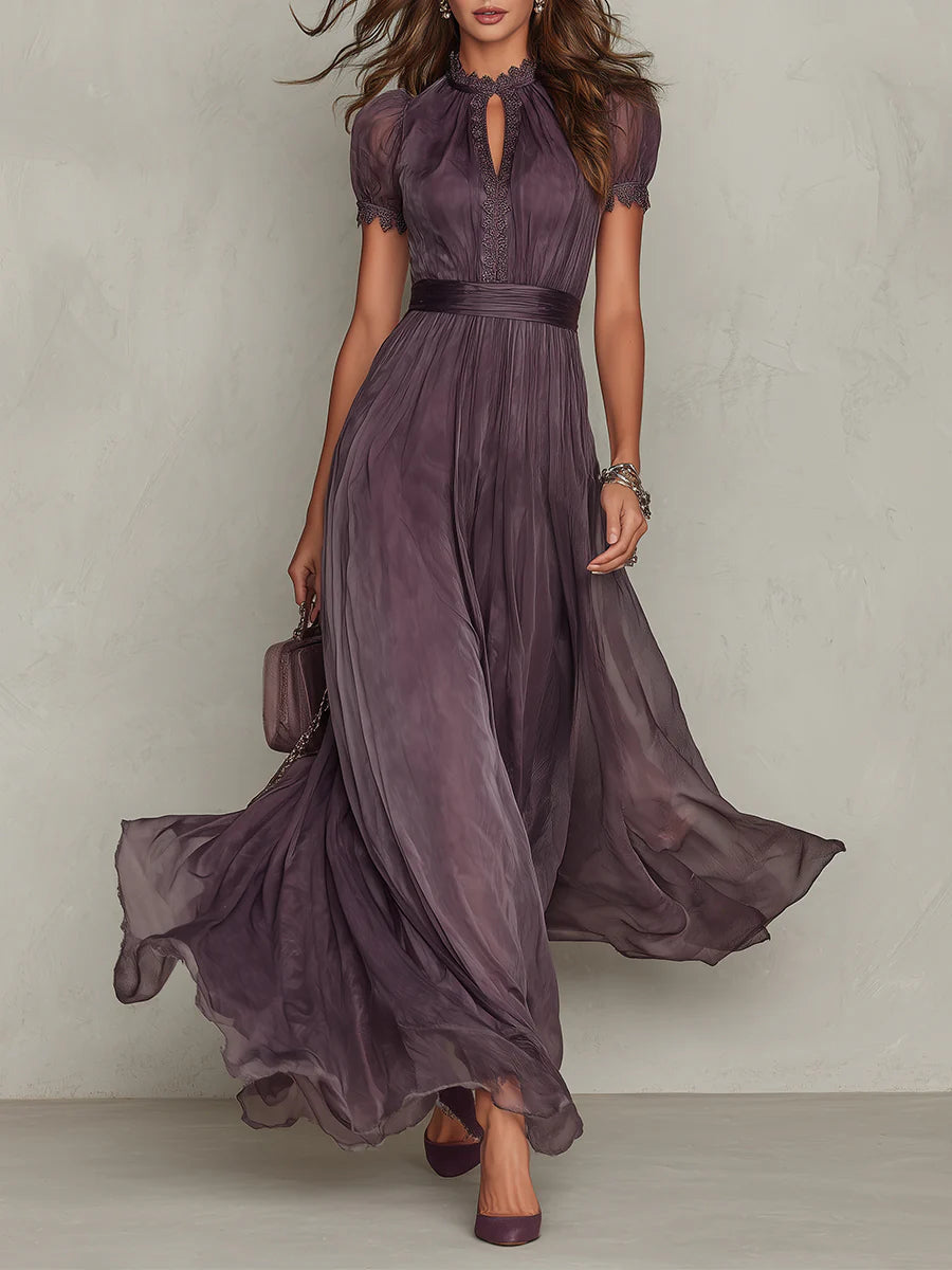 FLAVIA | LONG PURPLE KEYHOLE NECKLINE DRESS