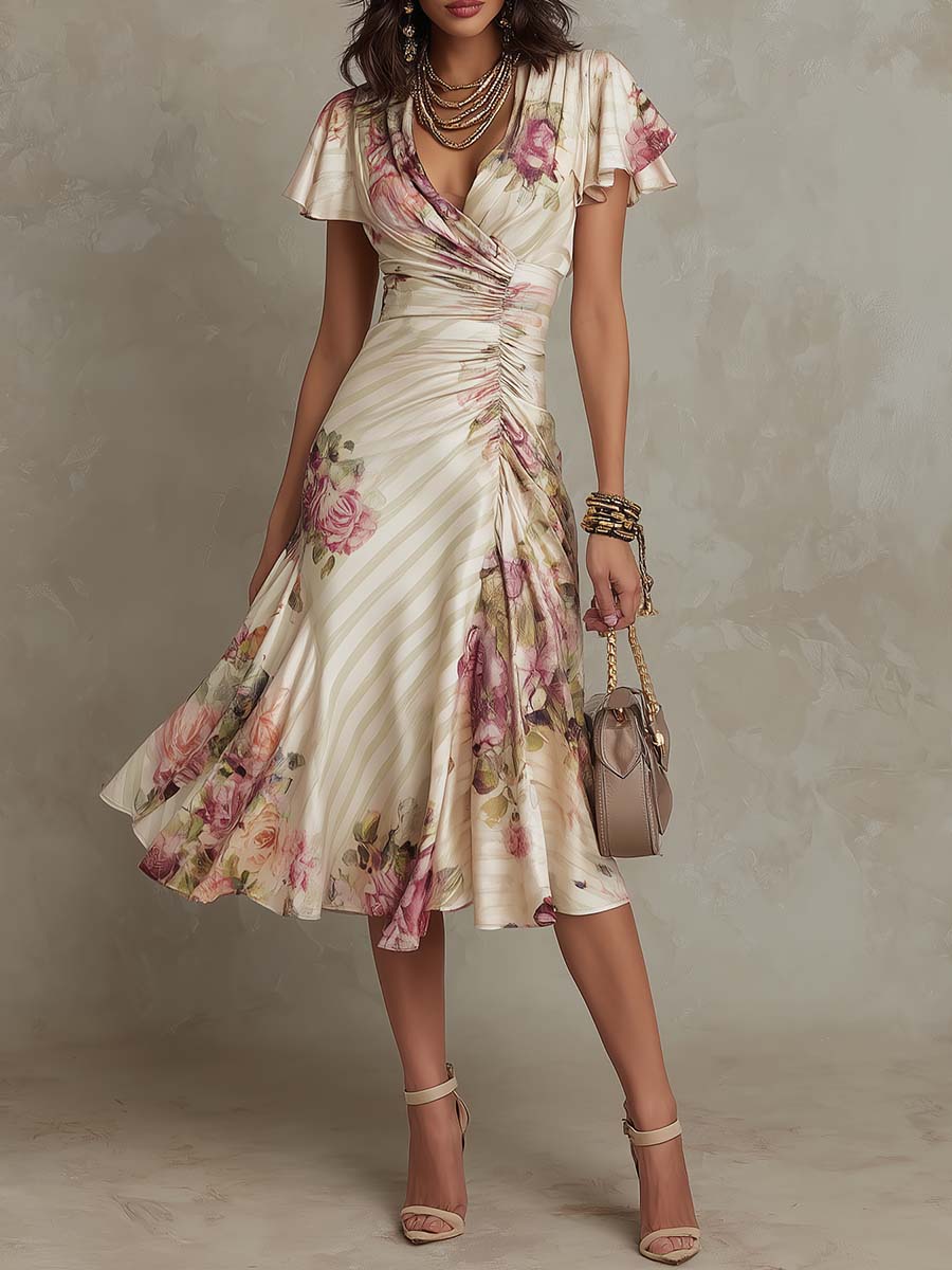ALBA | ELEGANT RETRO FLORAL MIDI DRESS