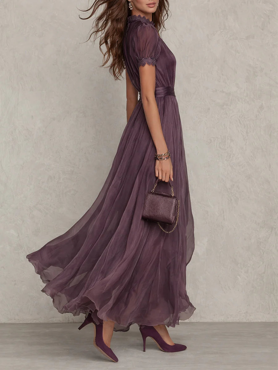 FLAVIA | LONG PURPLE KEYHOLE NECKLINE DRESS