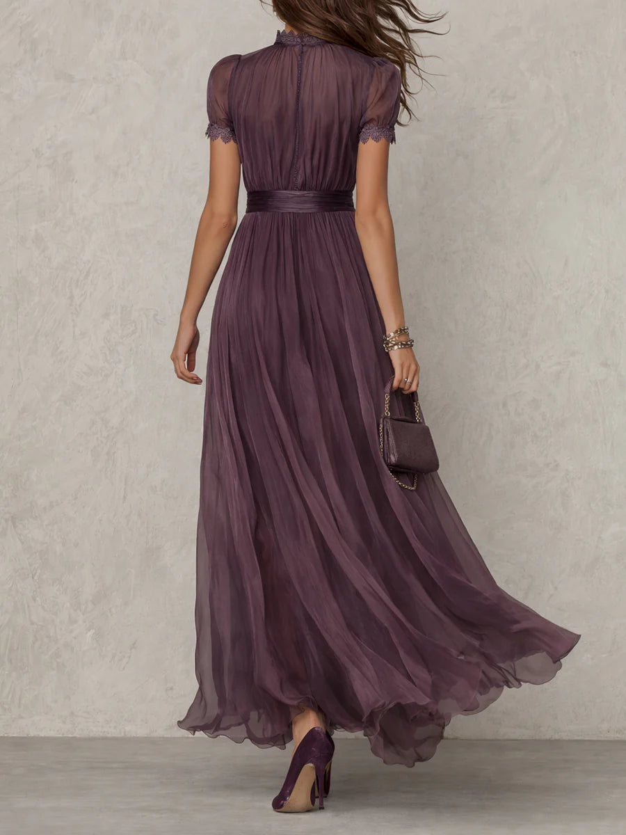 FLAVIA | LONG PURPLE KEYHOLE NECKLINE DRESS
