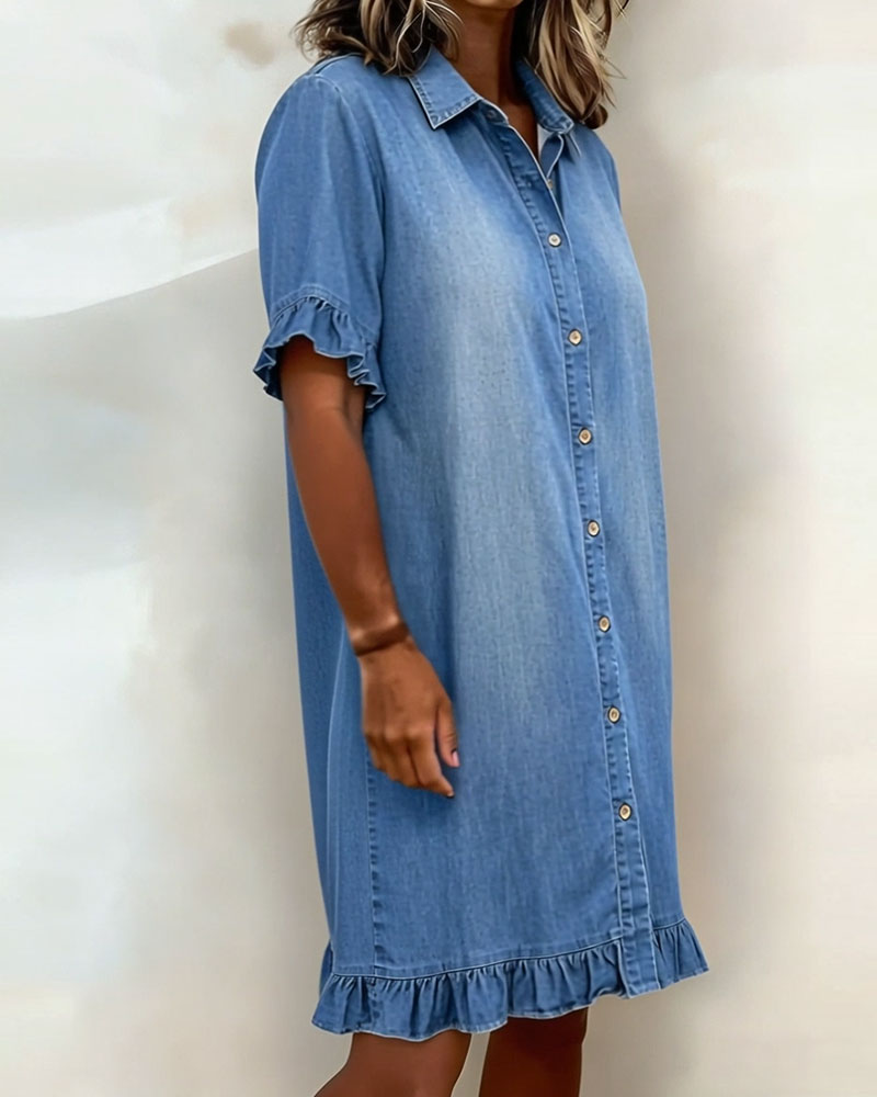 ANN | COMFORTABLE DENIM DRESS WITH FLATTERING RUCHING