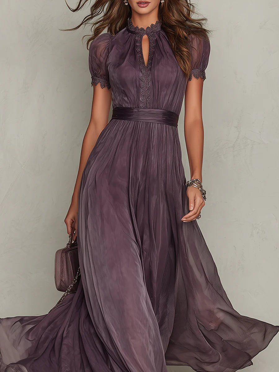 FLAVIA | LONG PURPLE KEYHOLE NECKLINE DRESS