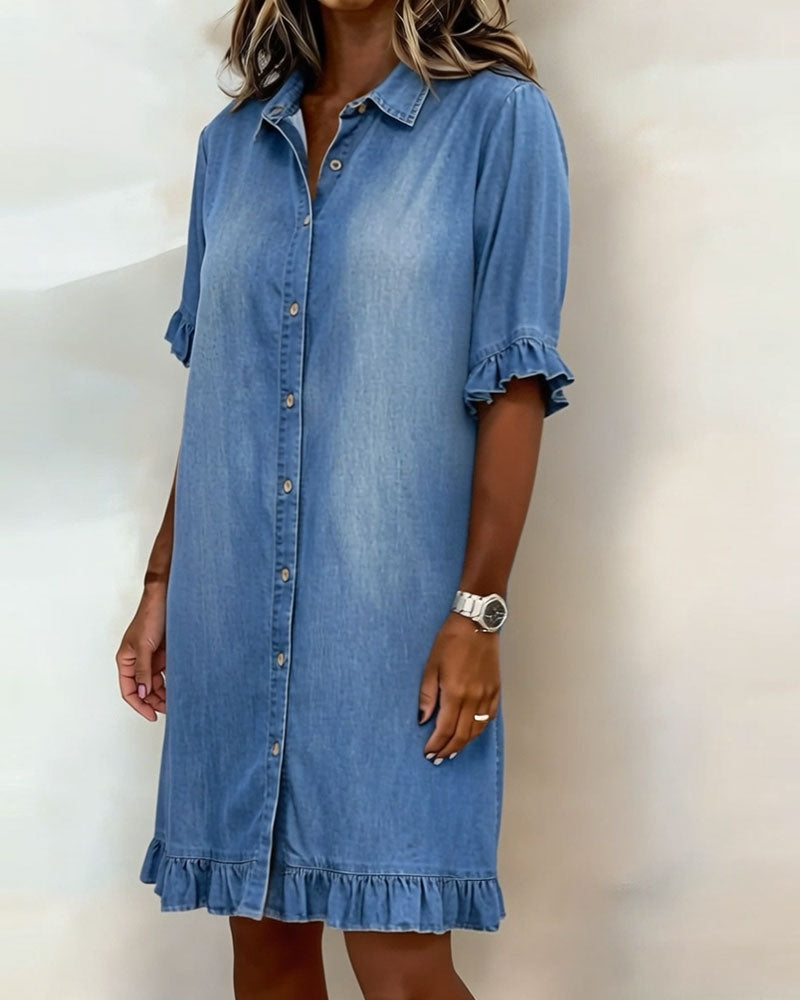 ANN | COMFORTABLE DENIM DRESS WITH FLATTERING RUCHING