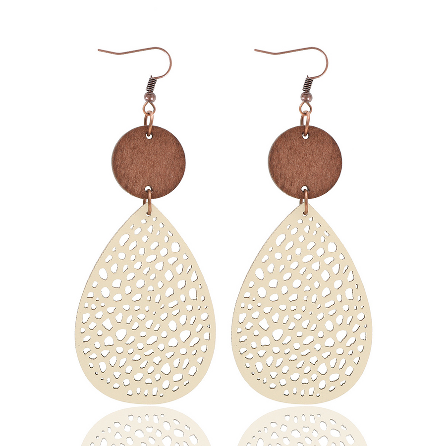 Vintage Style Hollow-Out PU Leather Drop Earrings,
