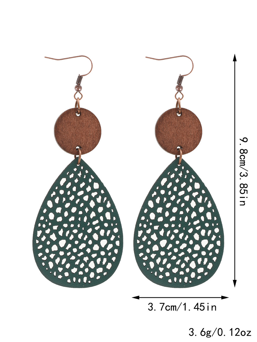 Vintage Style Hollow-Out PU Leather Drop Earrings,