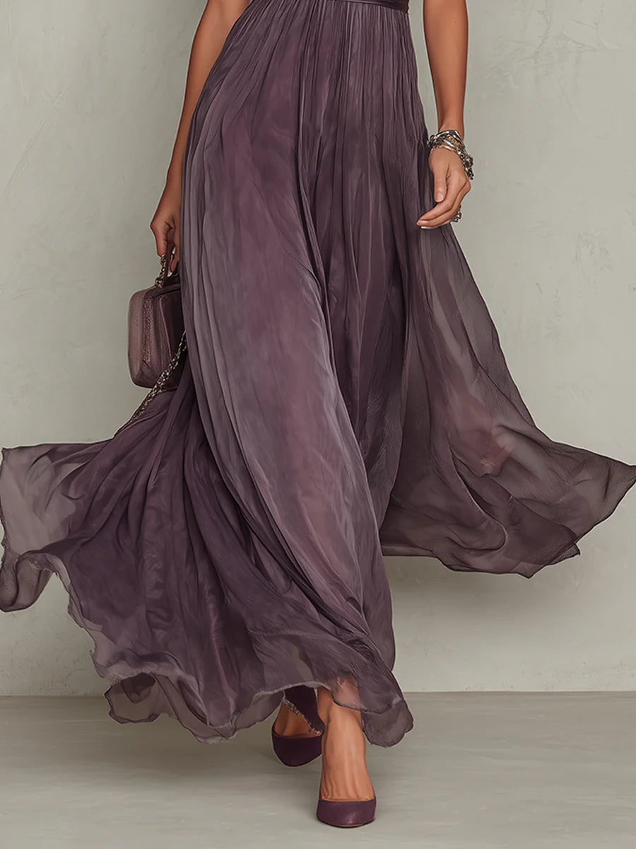 FLAVIA | LONG PURPLE KEYHOLE NECKLINE DRESS
