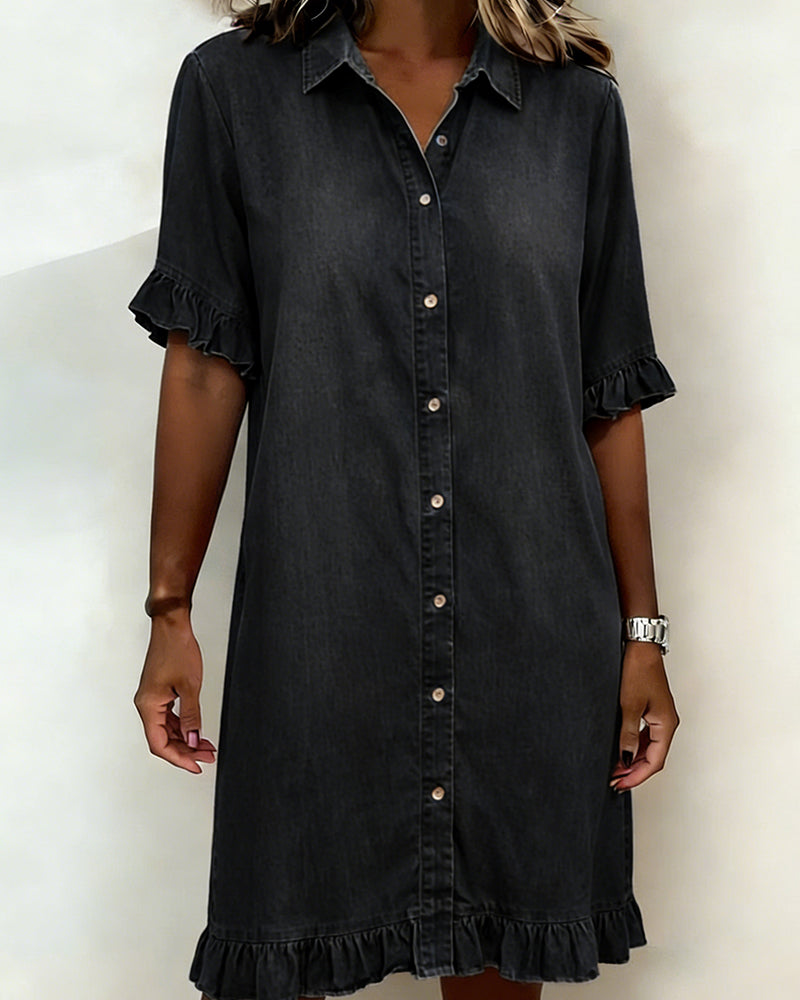 ANN | COMFORTABLE DENIM DRESS WITH FLATTERING RUCHING