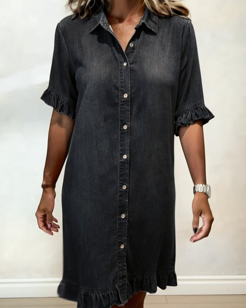 ANN | COMFORTABLE DENIM DRESS WITH FLATTERING RUCHING