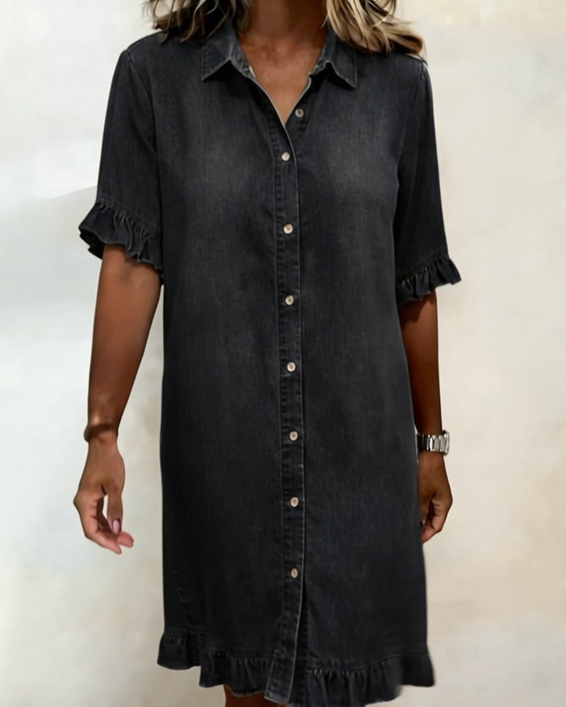 ANN | COMFORTABLE DENIM DRESS WITH FLATTERING RUCHING