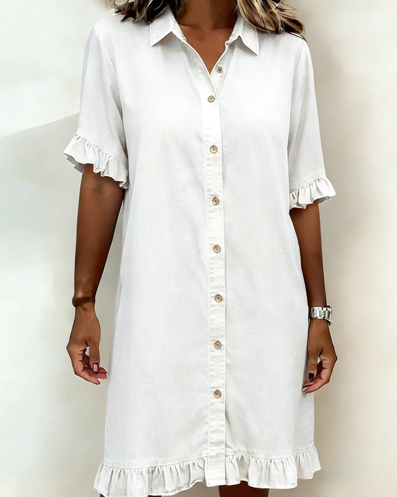 ANN | COMFORTABLE DENIM DRESS WITH FLATTERING RUCHING
