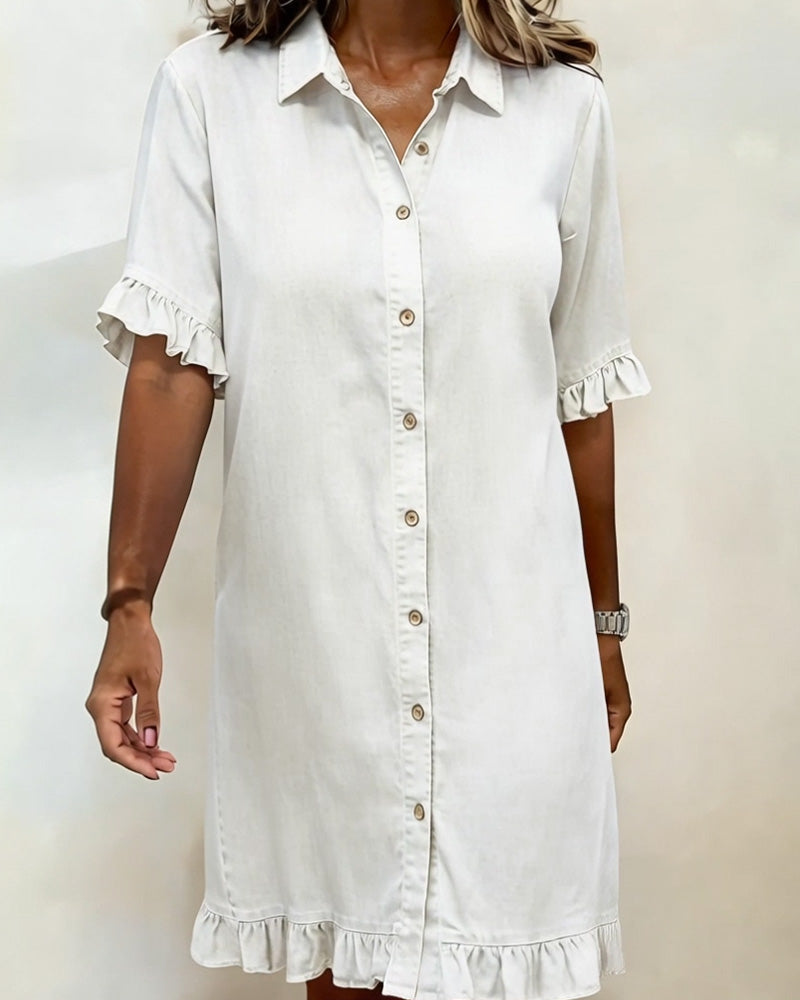ANN | COMFORTABLE DENIM DRESS WITH FLATTERING RUCHING