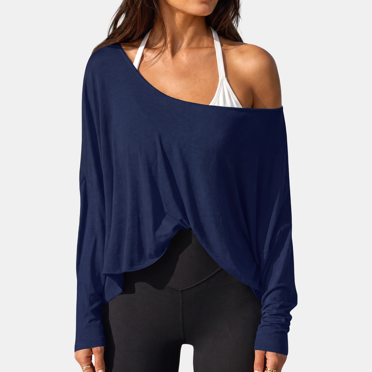 Women's Off Shoulder Oversized Batwing Long Sleeve Gym Top