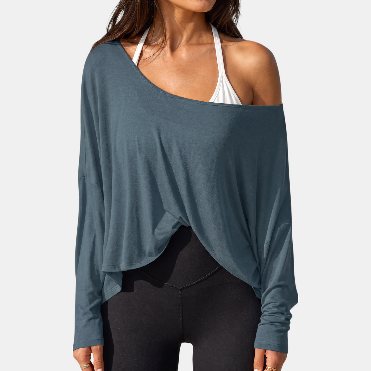 Women's Off Shoulder Oversized Batwing Long Sleeve Gym Top