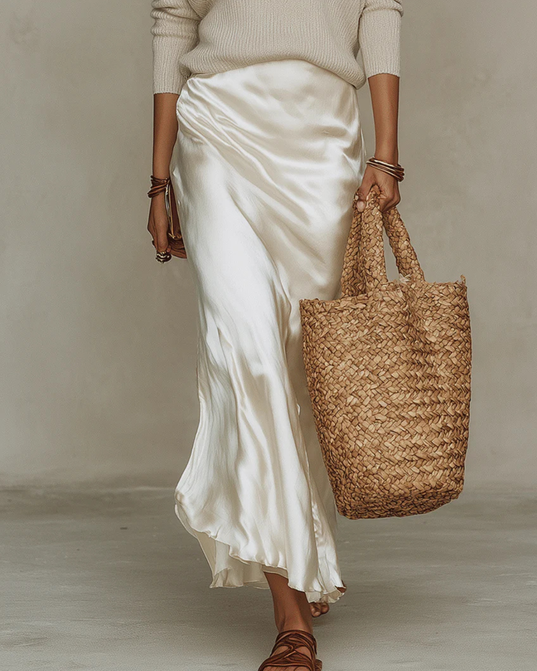 Elena | Satin Midi Dress with Matching Knit (Set)