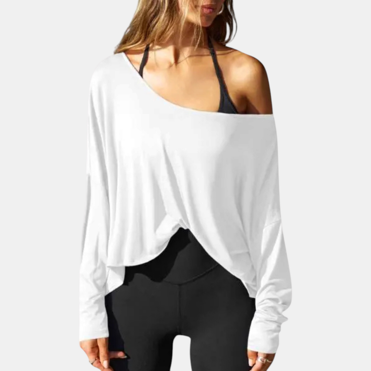 Women's Off Shoulder Oversized Batwing Long Sleeve Gym Top
